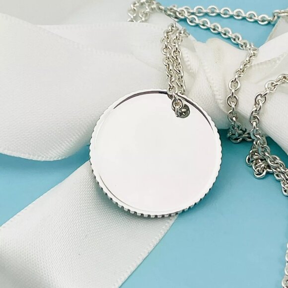 16" Tiffany Round Coin Edge Engravable Pendant on 1.5mm Link Chain Necklace - Picture 14 of 16